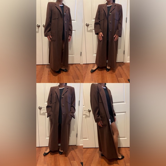 Vintage Brown 100% Cashmere Long Trench Coat Sz M Superior Quality Quiet Luxury - Picture 11 of 13